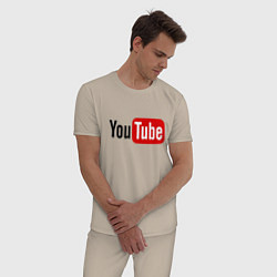 Пижама хлопковая мужская You tube logo, цвет: миндальный — фото 2