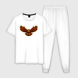 Пижама хлопковая мужская Полёт совы, цвет: белый