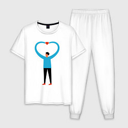 Пижама хлопковая мужская Сердечко в руках, цвет: белый
