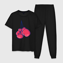 Пижама хлопковая мужская Перчатки для бокса, цвет: черный