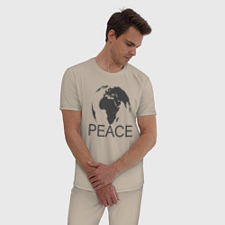 Пижама хлопковая мужская Peace the world, цвет: миндальный — фото 2