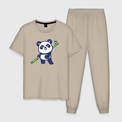 Пижама хлопковая мужская Панда воин, цвет: миндальный