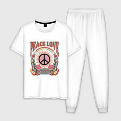 Пижама хлопковая мужская Мир и любовь арт, цвет: белый