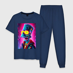 Пижама хлопковая мужская Cyber Bart Simpson - neon glow ai art, цвет: тёмно-синий