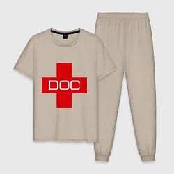 Пижама хлопковая мужская Доктор, цвет: миндальный