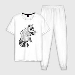 Пижама хлопковая мужская Енотик с яблоком, цвет: белый