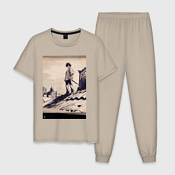 Пижама хлопковая мужская 17-years-old kid on the roof, цвет: миндальный