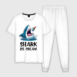 Пижама хлопковая мужская Shark ice cream - ai art, цвет: белый