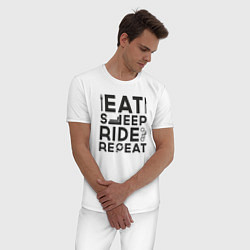 Пижама хлопковая мужская Eat sleep ride repeat, цвет: белый — фото 2