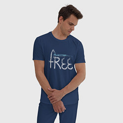Пижама хлопковая мужская Надпись free с буквой, стилизованной под кран, цвет: тёмно-синий — фото 2
