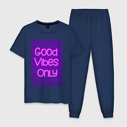 Мужская пижама Неоновая надпись good vibes only и кирпичная стена