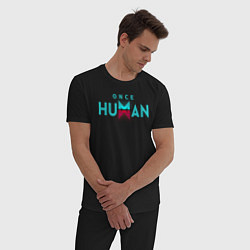 Пижама хлопковая мужская Once human logo, цвет: черный — фото 2