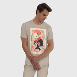 Пижама хлопковая мужская Магическая битва Сукуна Рёмэн арт, цвет: миндальный — фото 2