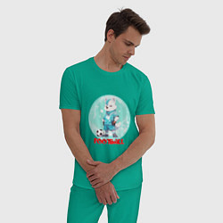 Пижама хлопковая мужская Забавный гордый футболист, цвет: зеленый — фото 2