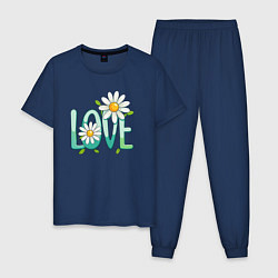 Пижама хлопковая мужская Любовь и ромашки, цвет: тёмно-синий
