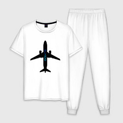 Пижама хлопковая мужская Черный облик самолета SJ-100 с названием, цвет: белый