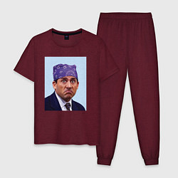 Пижама хлопковая мужская Michael Scott - Prison mike the office meme, цвет: меланж-бордовый