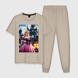 Пижама хлопковая мужская Принцесса Пич с автоматом, цвет: миндальный