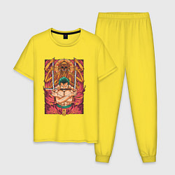 Пижама хлопковая мужская One piece Зоро бог, цвет: желтый