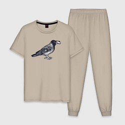Пижама хлопковая мужская Ворона с денежкой, цвет: миндальный
