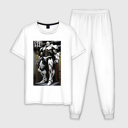 Пижама хлопковая мужская Ленин киборг - нейросеть, цвет: белый