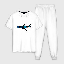 Пижама хлопковая мужская Черный облик Superjet-100 с цветным названием, цвет: белый