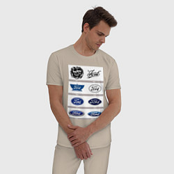 Пижама хлопковая мужская Ford логотип, цвет: миндальный — фото 2