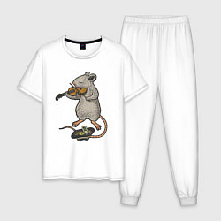 Пижама хлопковая мужская Мышонок скрипач, цвет: белый