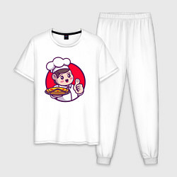 Пижама хлопковая мужская Повар и пицца, цвет: белый