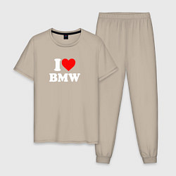 Пижама хлопковая мужская I love my BMW, цвет: миндальный