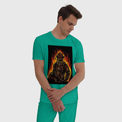 Пижама хлопковая мужская Пожарный огнеборец, цвет: зеленый — фото 2
