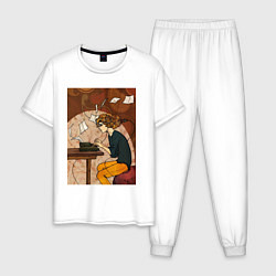 Пижама хлопковая мужская Писатель, цвет: белый