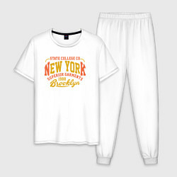 Пижама хлопковая мужская New York Brooklyn, цвет: белый