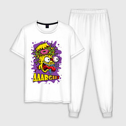 Пижама хлопковая мужская Симпсон - Взрыв мозга от доната и крик, цвет: белый