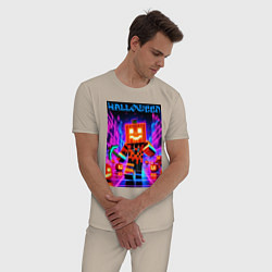 Пижама хлопковая мужская Halloween is coming - neon glow collaboration, цвет: миндальный — фото 2