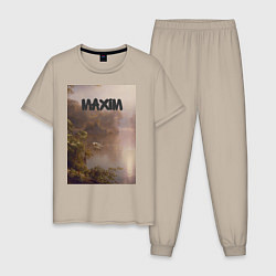 Пижама хлопковая мужская Maxim тропический залив, цвет: миндальный