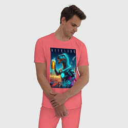 Пижама хлопковая мужская Дино с кружкой пива в Мегаполисе - нейроарт, цвет: коралловый — фото 2