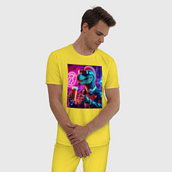 Пижама хлопковая мужская Neon beersaur - neon glow, цвет: желтый — фото 2