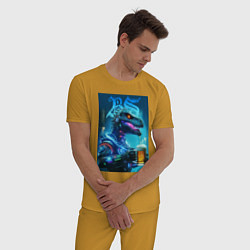 Пижама хлопковая мужская Cyber beersaur with a mug of beer, цвет: горчичный — фото 2