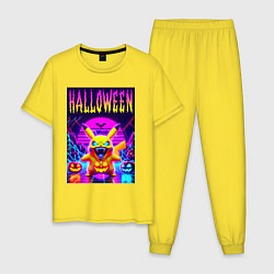 Пижама хлопковая мужская Pikachu - halloween vaporwave, цвет: желтый