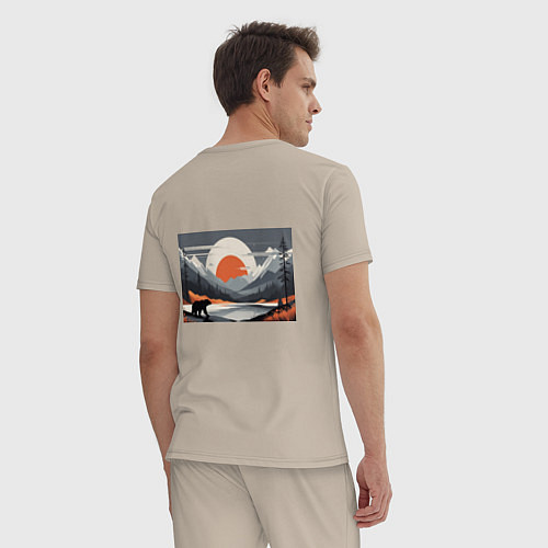 Мужская пижама Горы медведь геометрия / Миндальный – фото 4