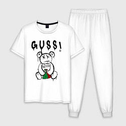 Пижама хлопковая мужская Гусси - мишка с гусями, цвет: белый