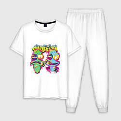 Пижама хлопковая мужская Terry and Korvo Graffiti, цвет: белый