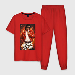 Пижама хлопковая мужская Michael Jackson in the red jacket, цвет: красный