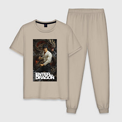 Пижама хлопковая мужская Брюс Ли - выход дракона, цвет: миндальный