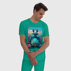 Пижама хлопковая мужская Cyber Totoro - neon glow fantasy, цвет: зеленый — фото 2