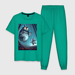 Пижама хлопковая мужская Тоторо гонится за лесным длинноухим котом - хэллоу, цвет: зеленый