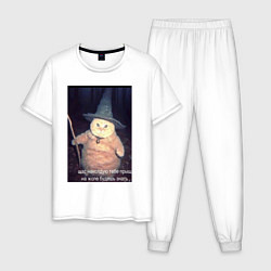Пижама хлопковая мужская Магический мяв кот-мем колдун, цвет: белый