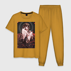 Пижама хлопковая мужская Геншин Ху Тао, цвет: горчичный