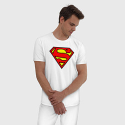 Пижама хлопковая мужская Superman logo, цвет: белый — фото 2